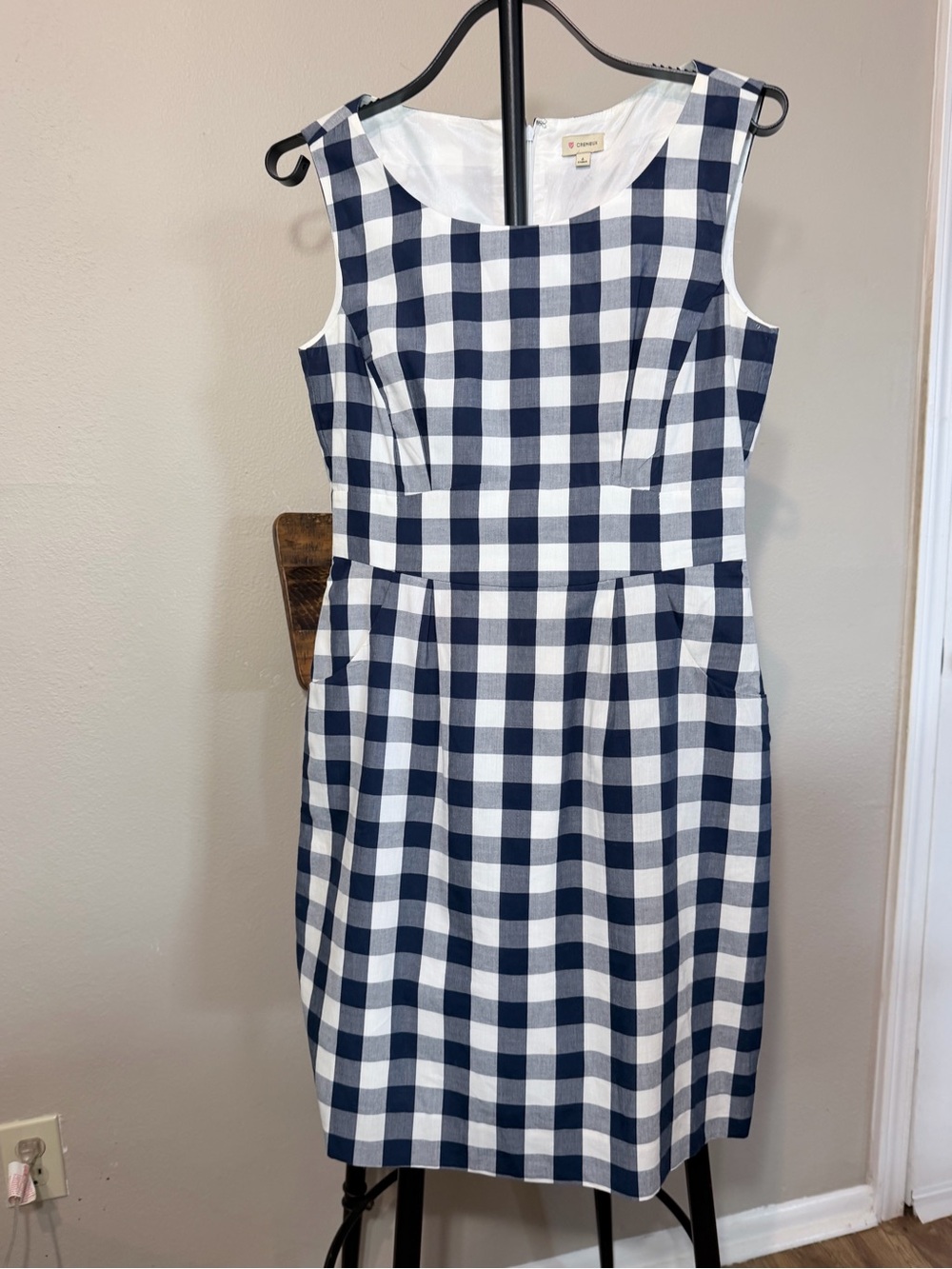 Daniel Cremieux Navy and White Gingham Sleeveless Sheath Dress Size 6